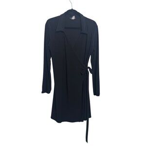 Star Vixen Black Wrap Dress Size Large Collared Long Sleeve Adjustable Fit Minim
